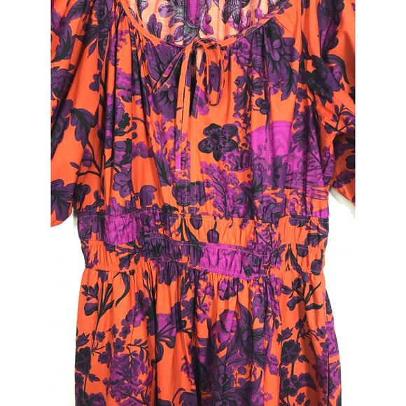 Anthropologie Women's M Somerset Puff Sleeve Maxi Orange Purple Floral Dress - Picture 7 of 15